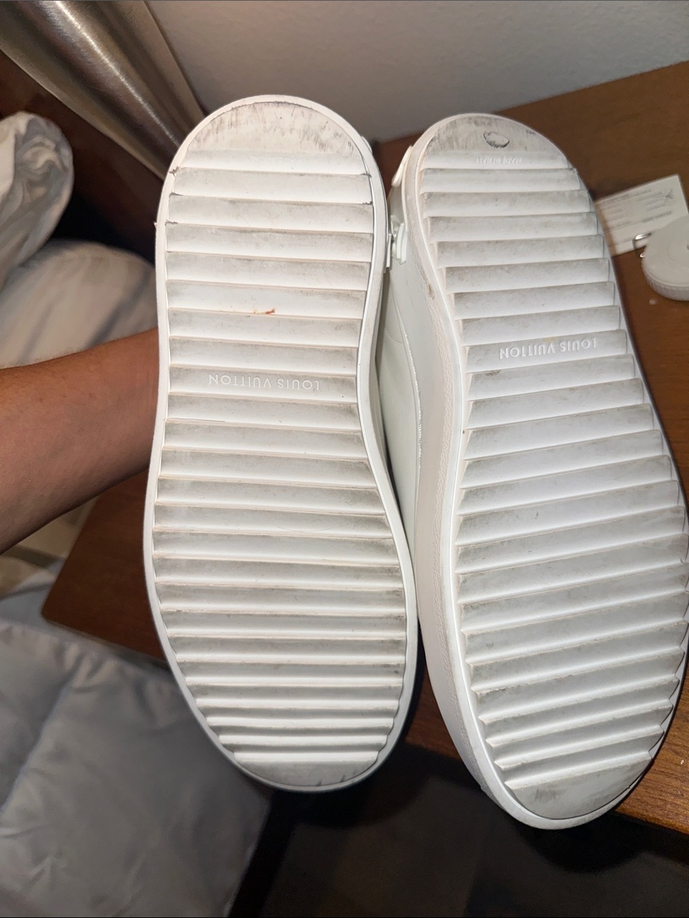 Louis Vuitton White Leather Low-Top Sneakers with Gold Accents - Picture 8 of 17